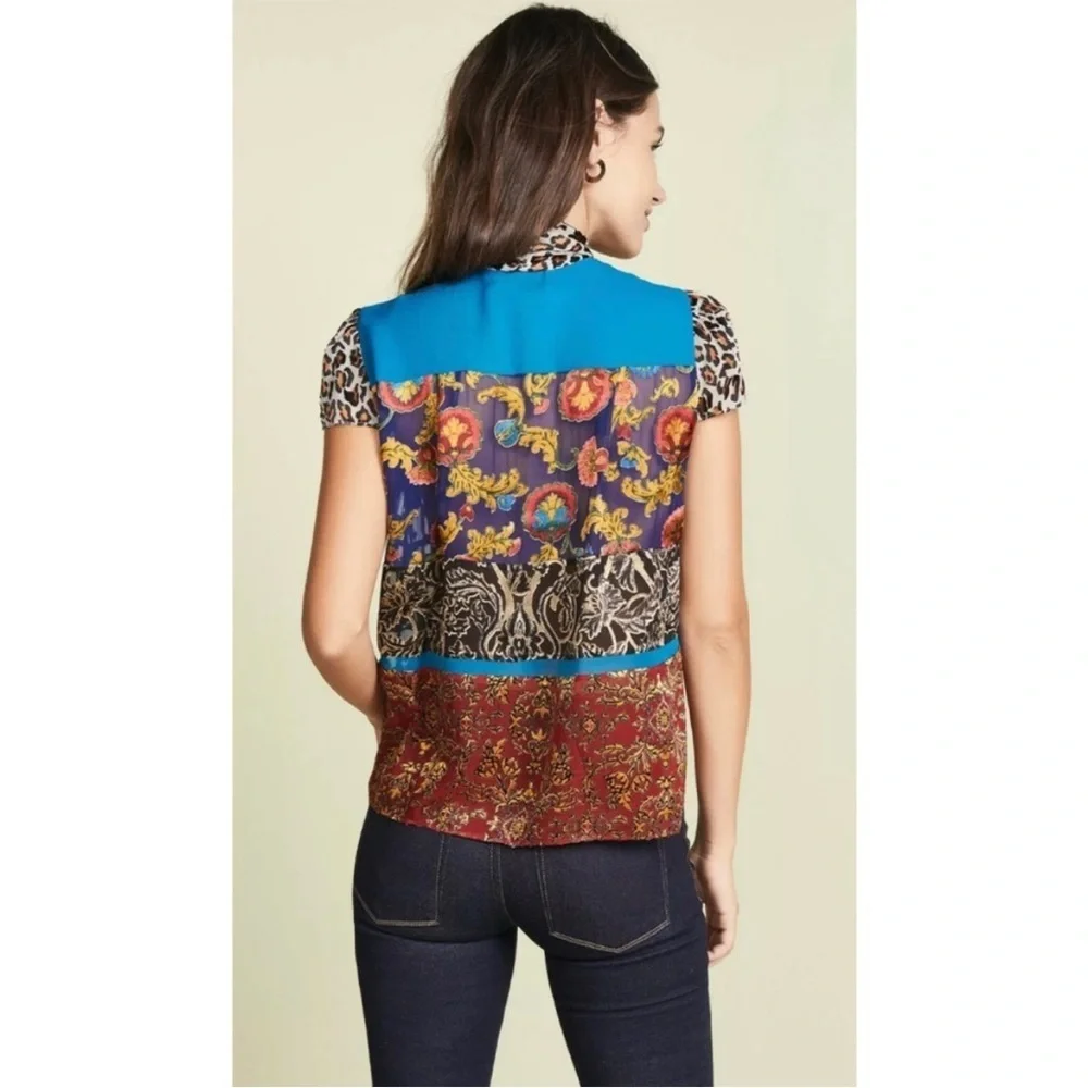 Alice + Olivia Eriko Patchwork Flounce-Hem Skirt & Jeannie Tie Neck Blouse Set - Picture 5 of 16